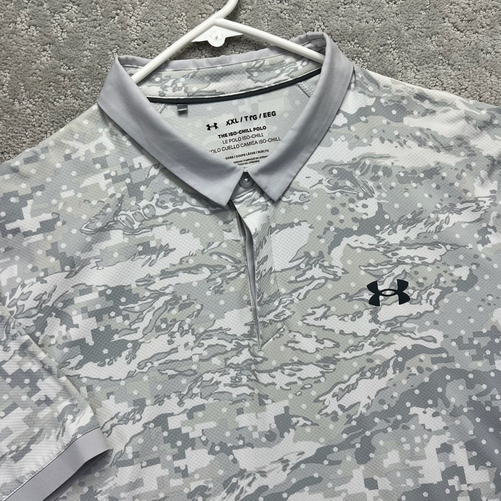 Under Armour Polo Shirt Mens XXL Gray Iso-Chill Digital Camo Activewear Sporty
